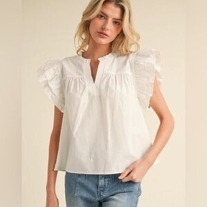 Marc New York White Ruffle flutter cap Sleeve baby doll Top size XL
